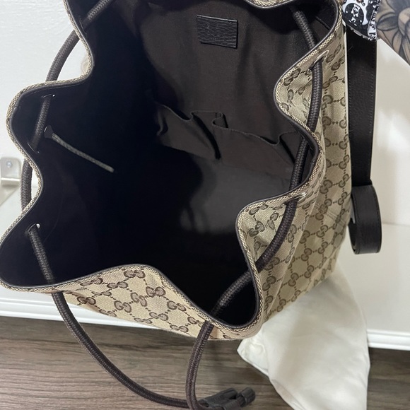 GUCCI Monogram Dollar Calfskin O Drawstring Backpack- AUTHENTIC - Picture 6 of 8